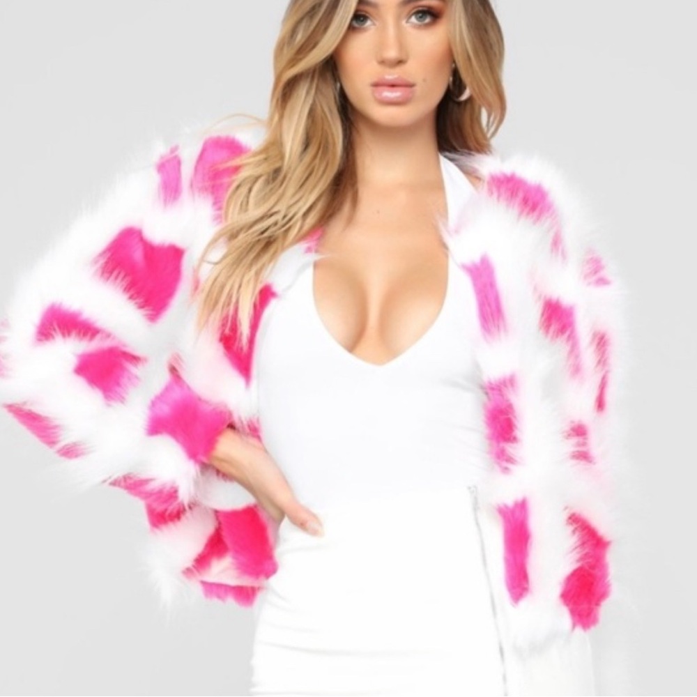 Fashion Nova Pink and White Fur Coat